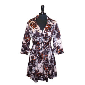 Deux Mille Vingte Belted Jacket Short Trench Floral Print Silk Cotton